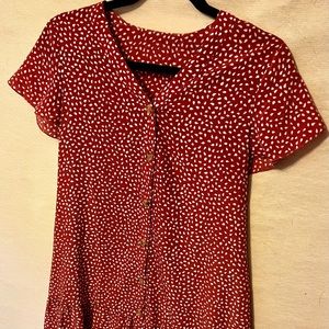 Short pattern dress, brick red/salmon color